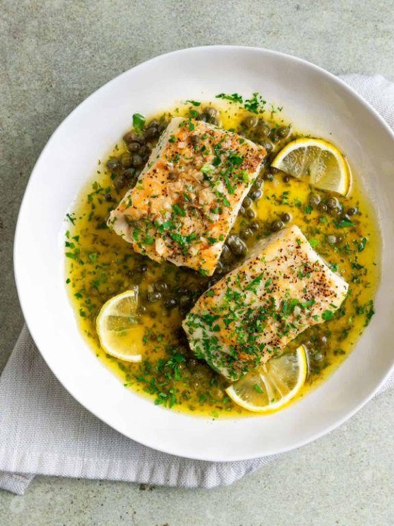 Alaskan Halibut Piccata with Capers and White Wine