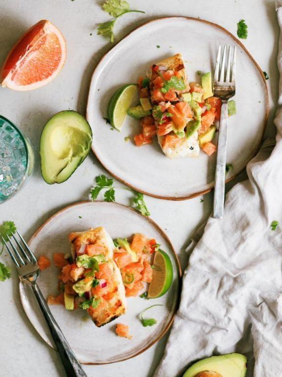 Alaskan Halibut Salad with Avocado and Grapefruit