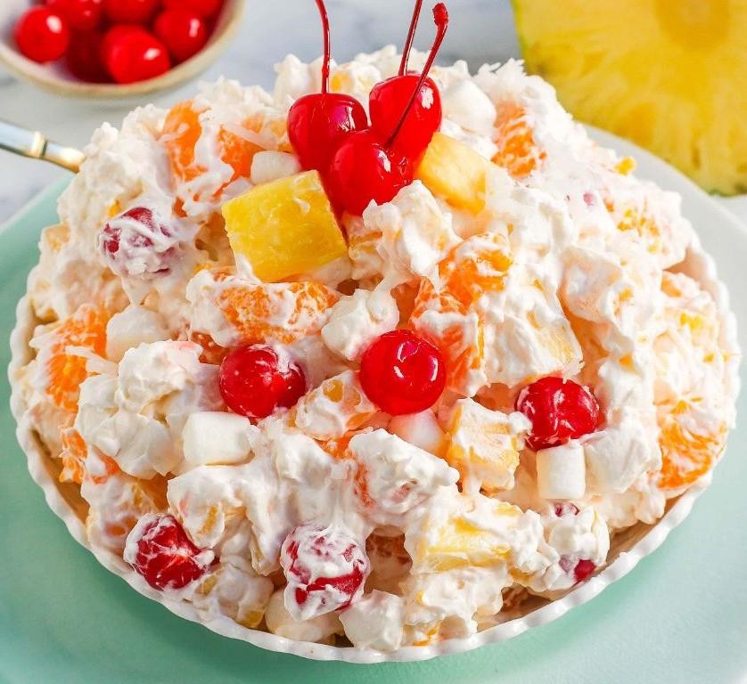 Ambrosia Easter Fruit Salad with Marshmallows and Coconut