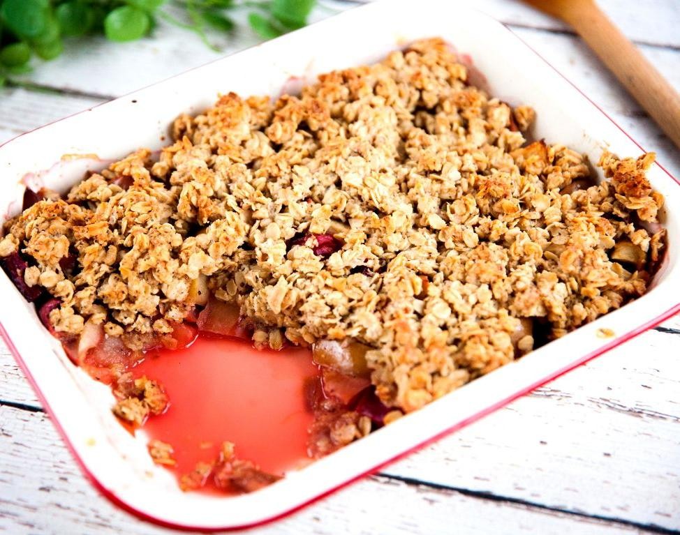 Apple and Rhubarb Crumble with Custard
