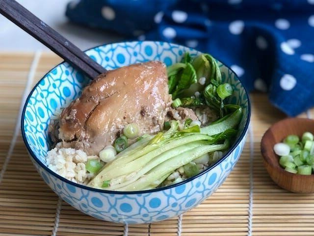 Asian-Style Soy Ginger Chicken Drumsticks with Bok Choy