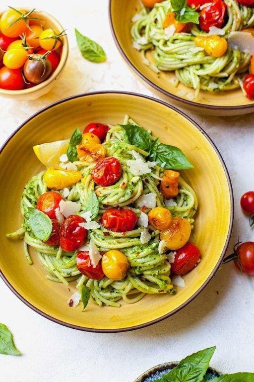 Avocado Pesto Pasta with Cherry Tomatoes