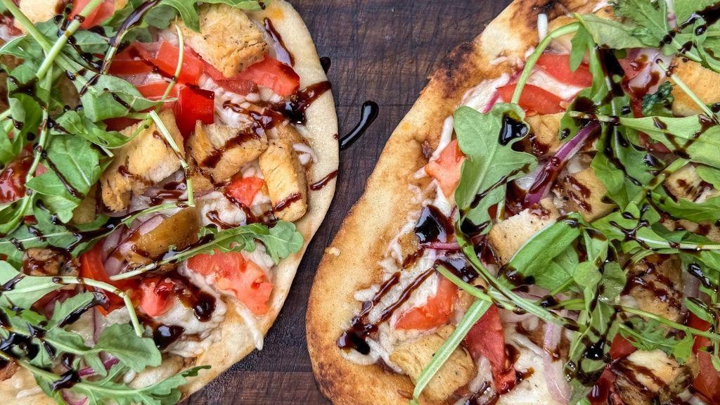 BBQ Chicken Flatbread with Arugula and Balsamic Glaze