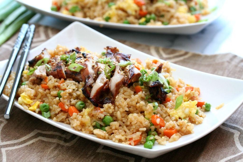 BBQ Chicken Fried Rice with Scallions and Eggs