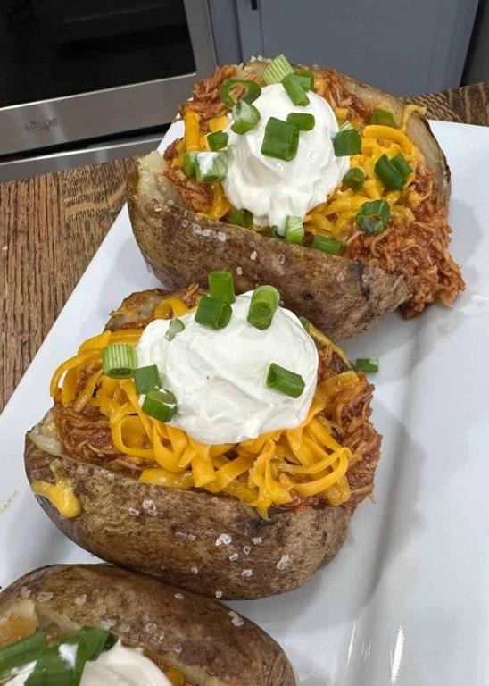 BBQ Chicken Loaded Baked Potatoes with Sour Cream