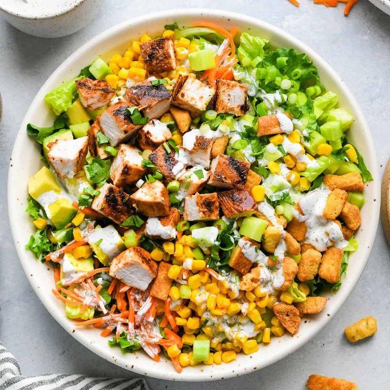 BBQ Chicken Salad with Ranch Dressing and Croutons