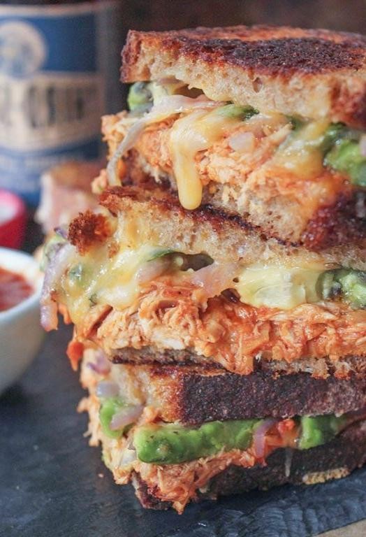 BBQ Chicken and Avocado Grilled Cheese Sandwich