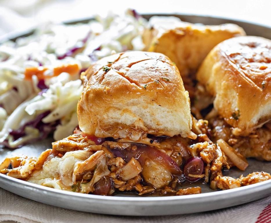 BBQ Chicken and Egg Breakfast Sliders