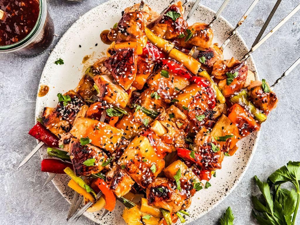 BBQ Chicken and Pineapple Skewers with Teriyaki Glaze