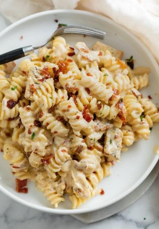 Bacon Ranch Chicken and Shrimp Pasta