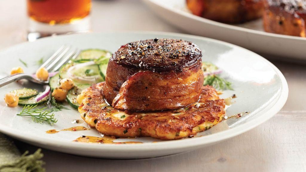 Bacon-Wrapped Hamburger Steak with Bourbon Glaze