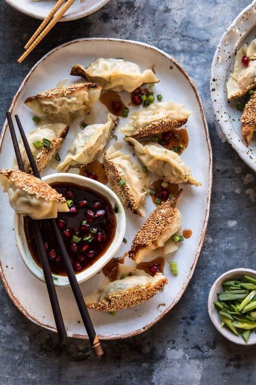 Baked Chicken Pot Stickers with Sesame Crust