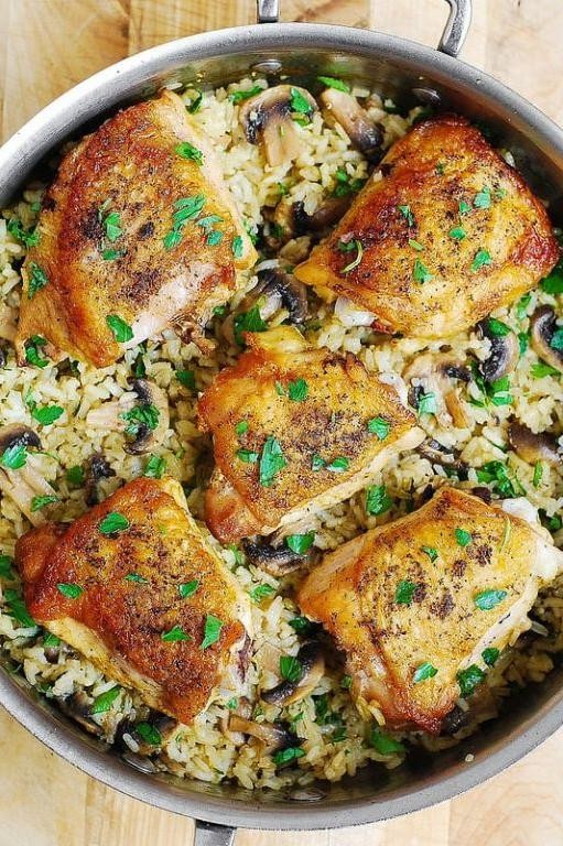 Baked Chicken with Mushroom Rice