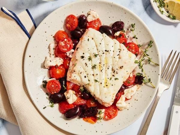 Baked Halibut with Tomatoes and Feta