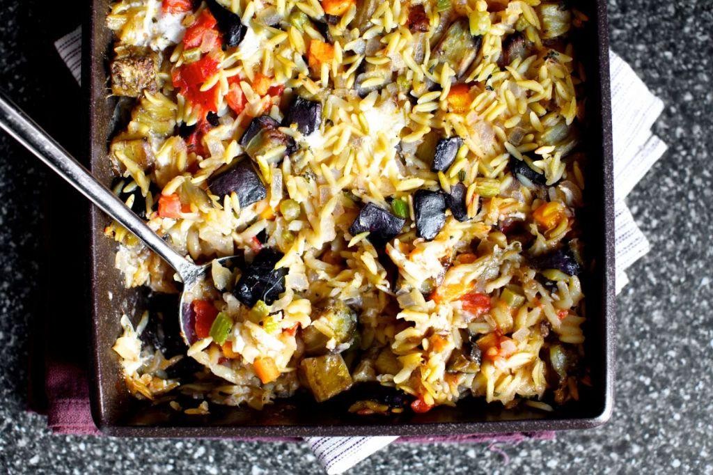 Baked Orzo with Eggplant and Feta