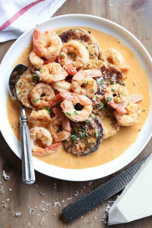 Baked Parmesan-Crusted Eggplant with Garlic Shrimp