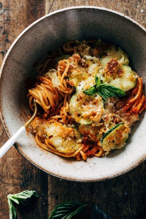Baked Zucchini Spaghetti with Mozzarella