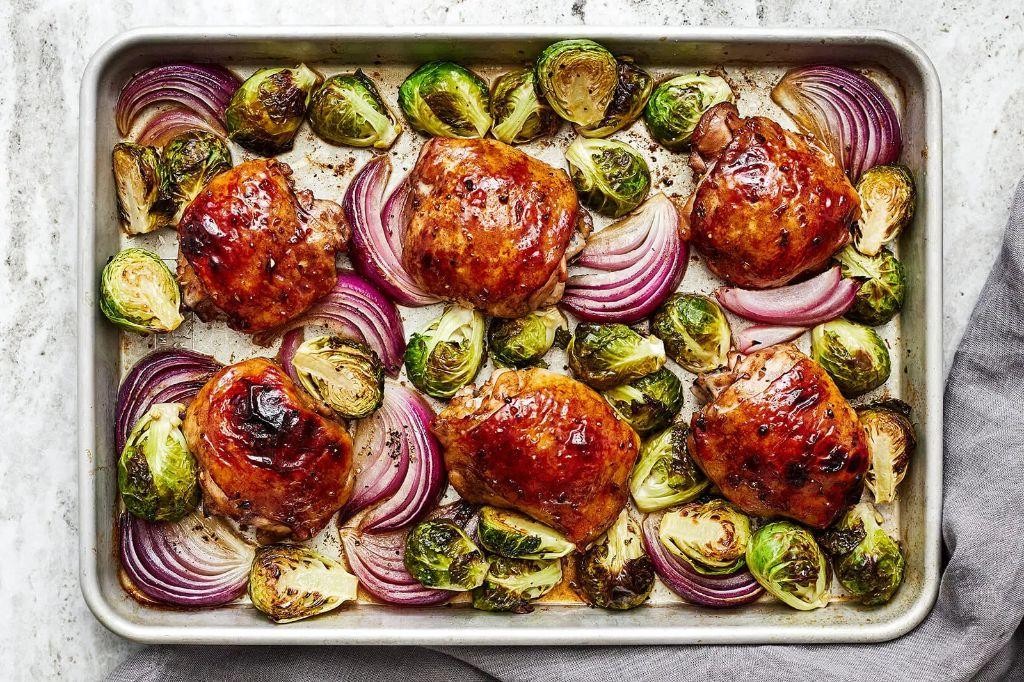 Balsamic Glazed Chicken Drumsticks with Brussels Sprouts