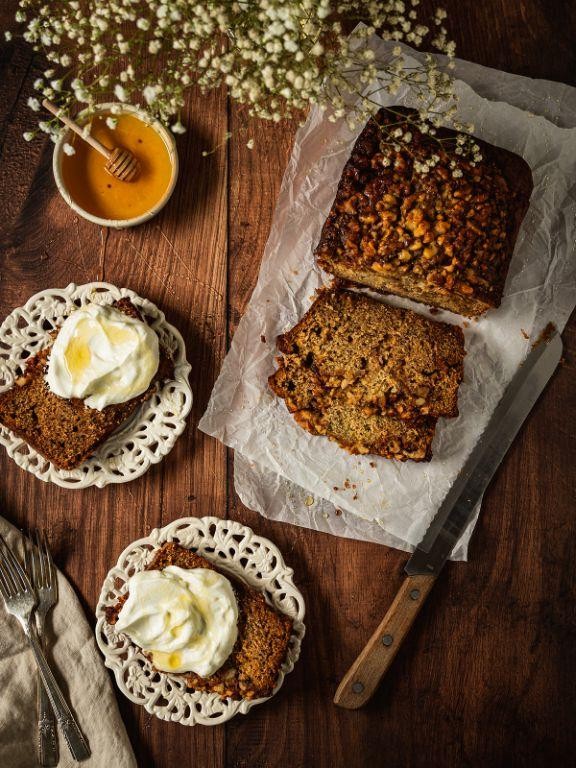 Banana Bread with Walnuts and Honey Drizzle