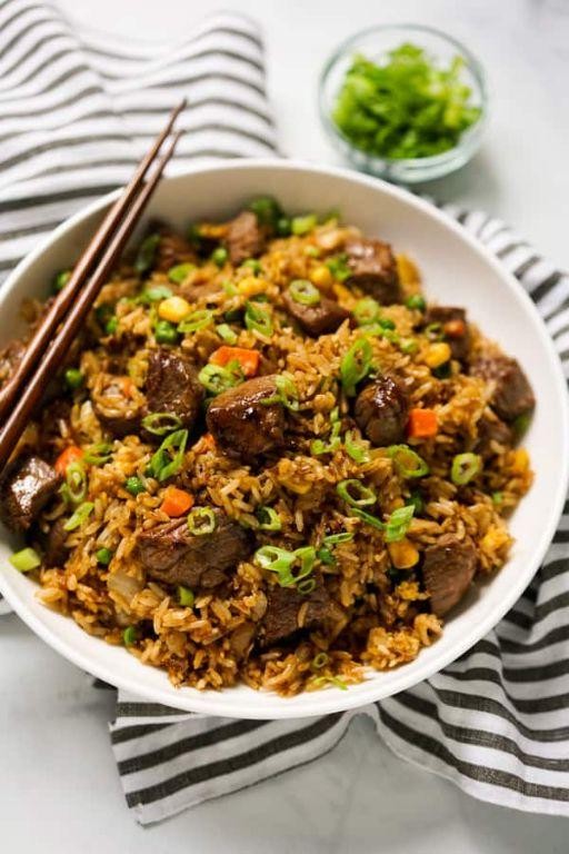 Beef Cube Fried Rice with Vegetables