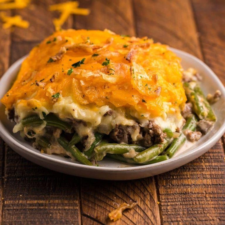 Beef and Green Bean Casserole with Cheese