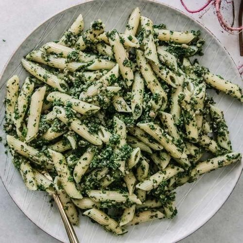 Beet Greens Pesto Pasta