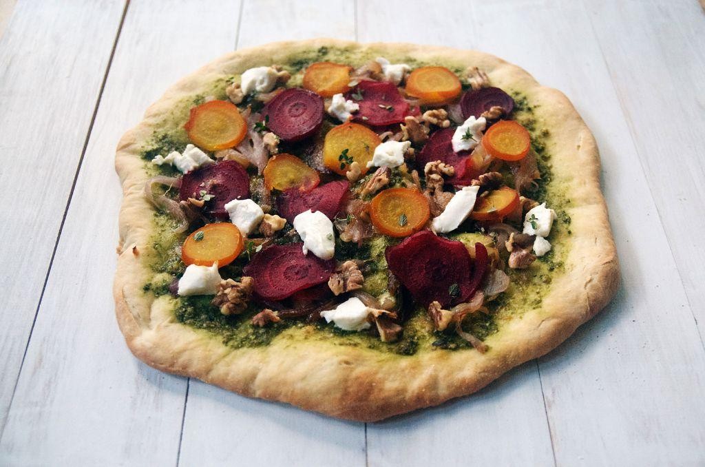 Beet Greens and Caramelized Onion Pizza