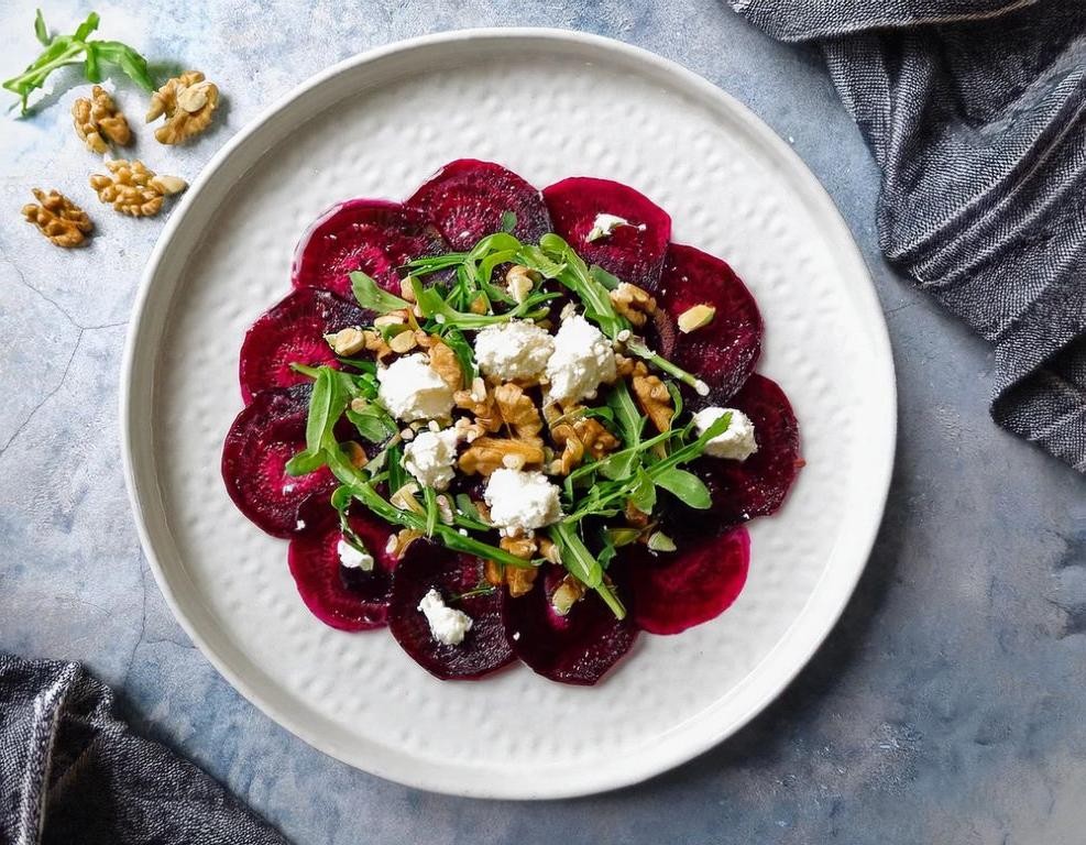 Beetroot Carpaccio with Goat Cheese and Walnuts
