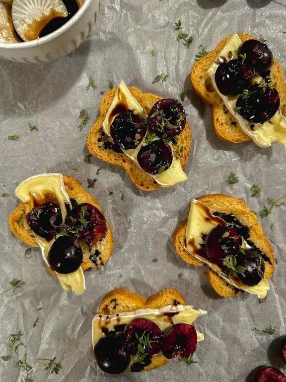 Bing Cherry and Brie Crostini