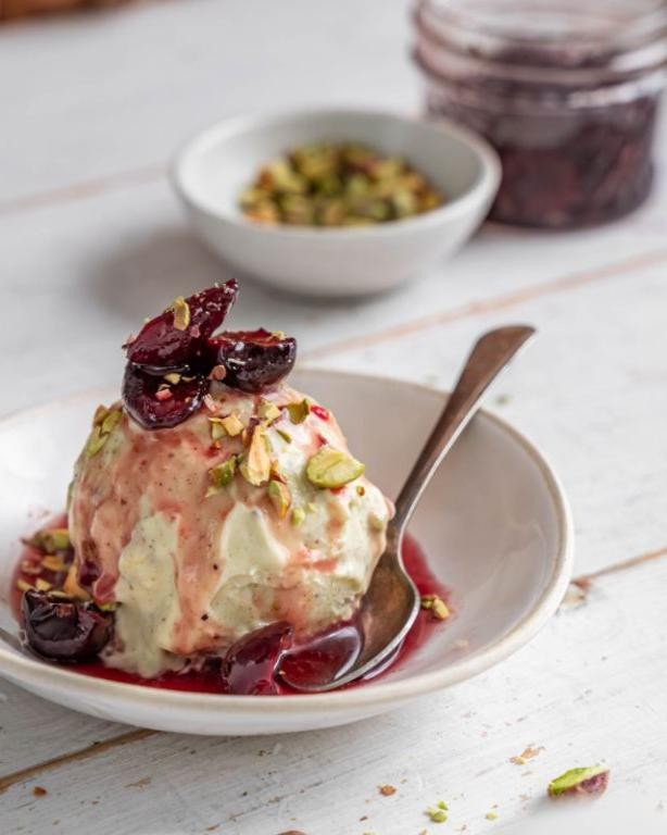 Bing Cherry and Pistachio Ice Cream