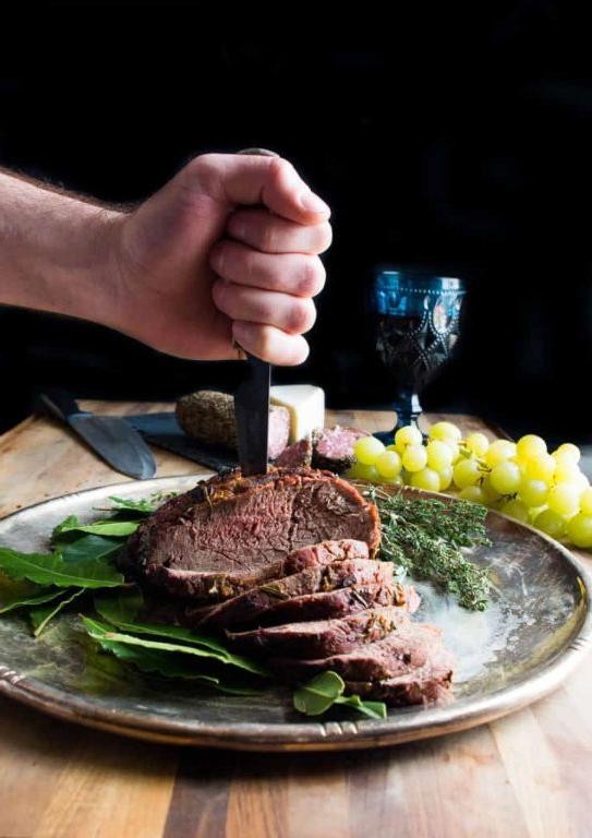 Bison Roast with Roasted Garlic and Parsnip Puree