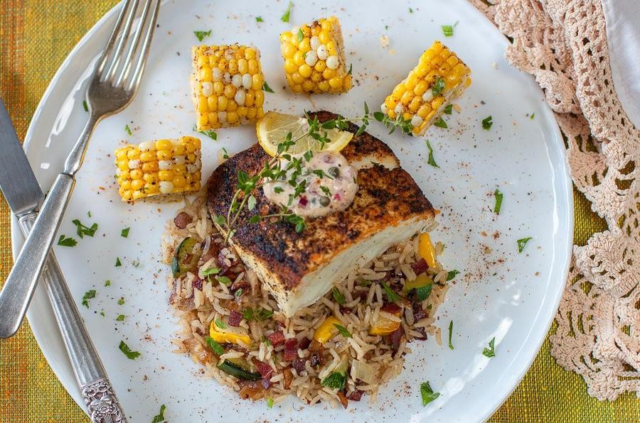 Blackened Alaskan Halibut with Cajun Spices