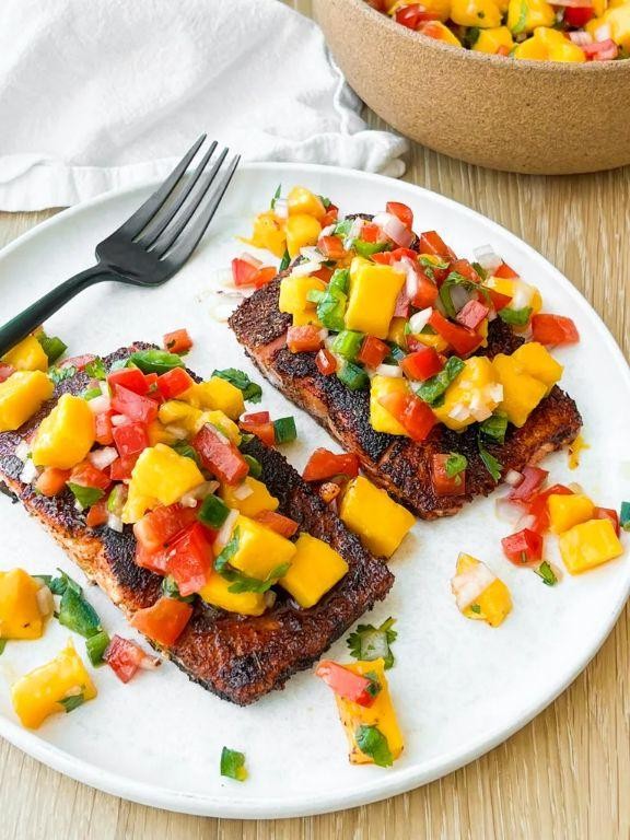 Blackened Coho Salmon with Mango Salsa
