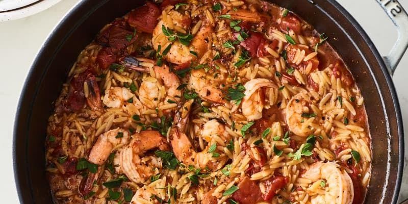 Blackened shrimp and sausage orzo