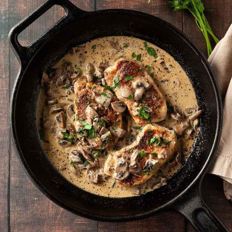 Blackstone Pork Chops with Mushroom Gravy