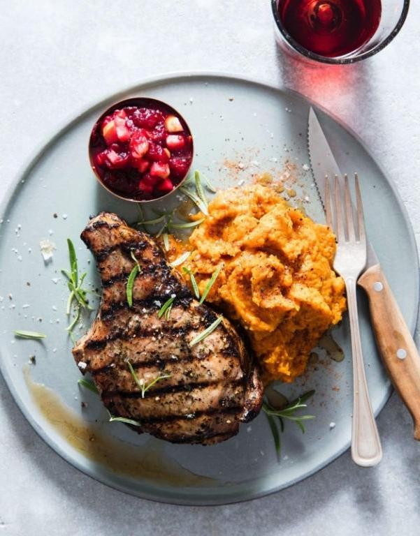 Blackstone Pork Chops with Sweet Potato Mash