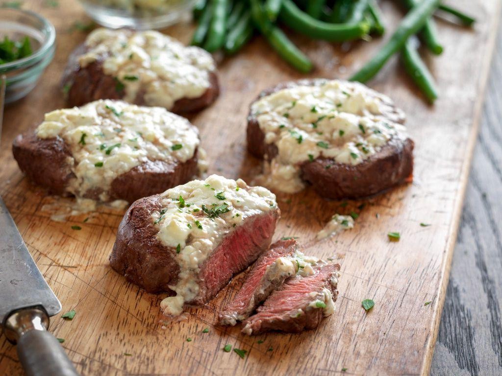Blue Cheese Topped Beef Tenderloin Steak