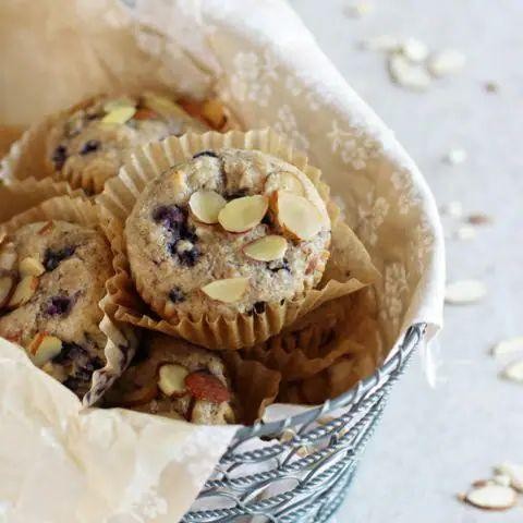 Blueberry Almond Muffins with Sliced Almonds