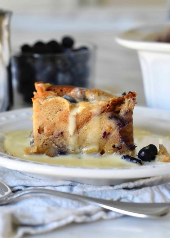 Blueberry Bread Pudding with Cinnamon Sauce