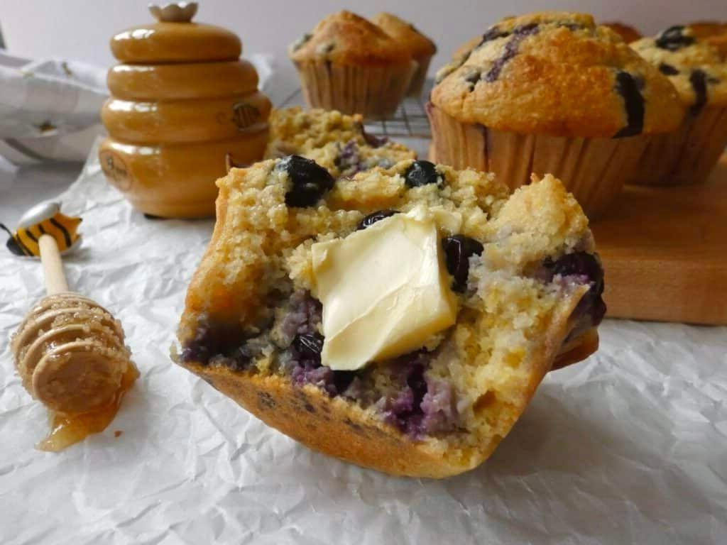 Blueberry Cornbread Muffins with a Buttery Finish