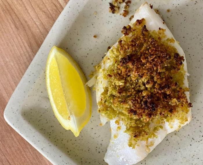 Bread Crumb and Pesto-Topped Baked Cod