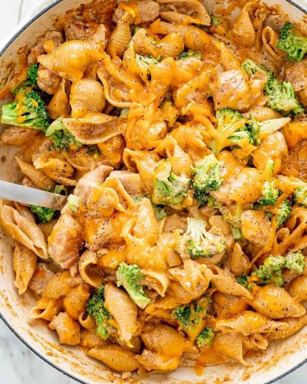 Broccoli Cheddar Chicken and Shrimp Pasta