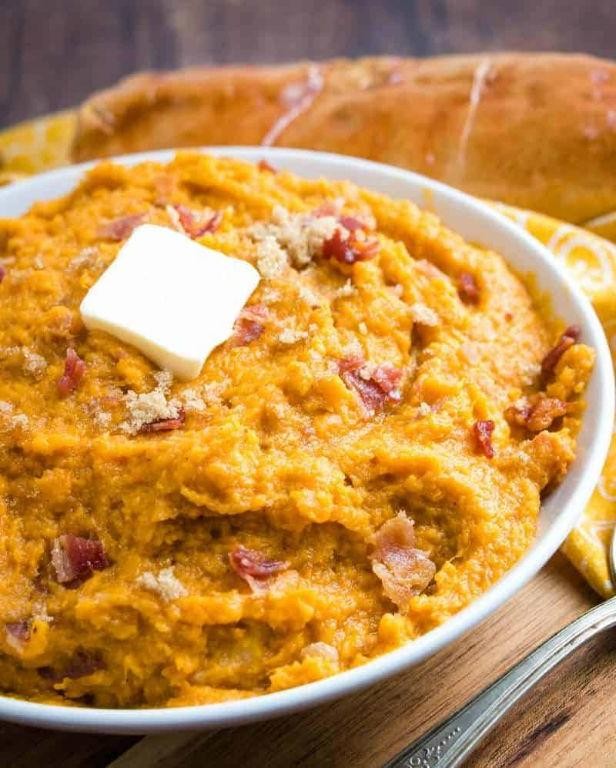 Brown Sugar Bacon Mashed Sweet Potatoes