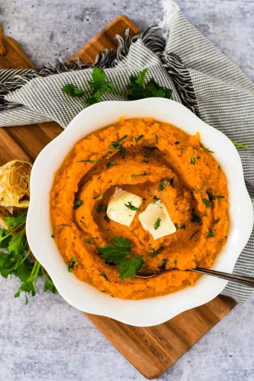 Brown Sugar Roasted Garlic Sweet Potato Mash