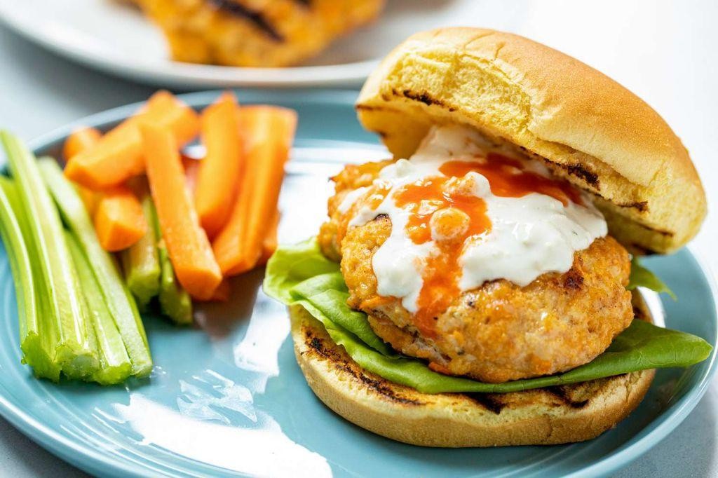 Buffalo Chicken Burgers with Garlic Aioli