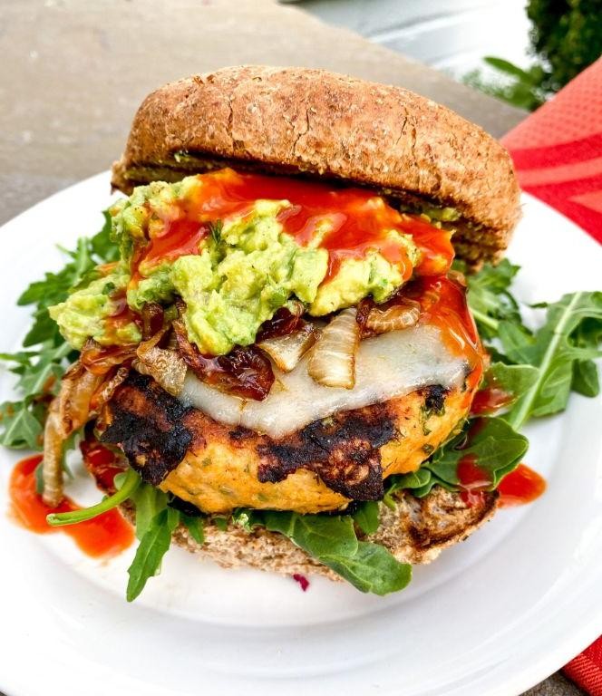 Buffalo Chicken Burgers with Guacamole
