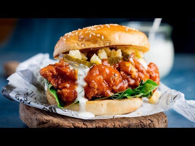 Buffalo Chicken Burgers with Homemade Hot Sauce