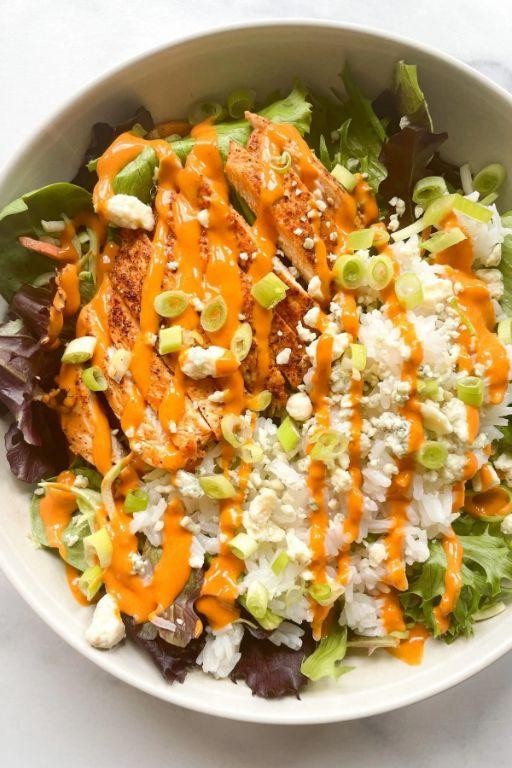 Buffalo Chicken Rice Bowl with Blue Cheese