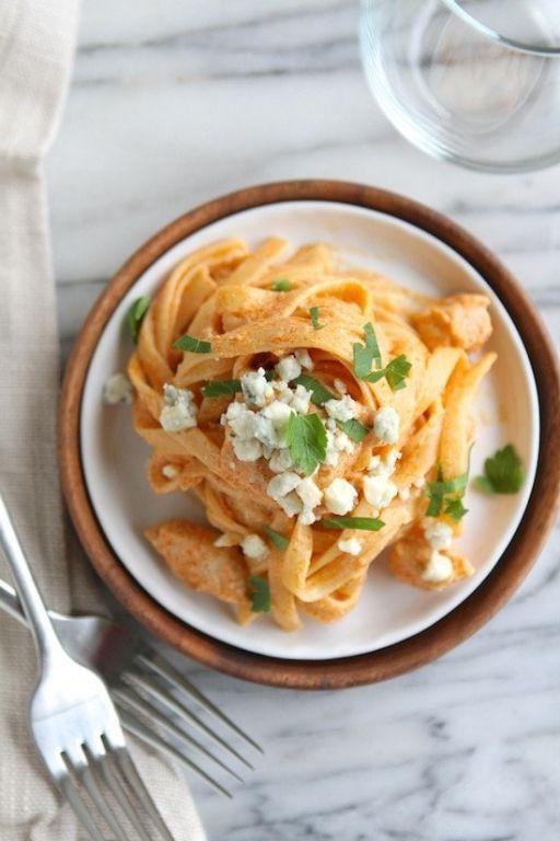 Buffalo Grilled Chicken Pasta with Blue Cheese