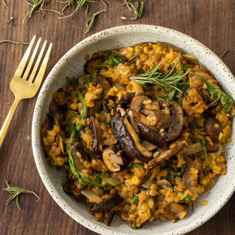 Canned Lentil and Mushroom Risotto